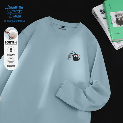JEANSWEST LIFEJEANSWEST pure cotton long-sleeved t-shirt for men, youth heavyweight casual style bottoming shirt, outer wear t-shirt sweatshirt for men