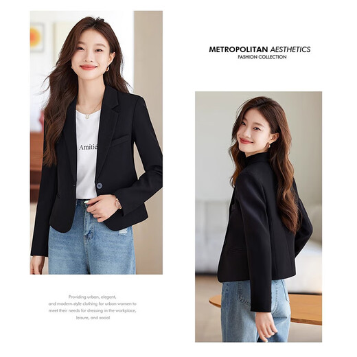 Jian Ting Spring and Autumn Fashion New Off-White Small Suit Jacket Women's Korean Slim Short Casual Small Suit Top Single Off-White Suit L