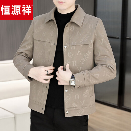 Hengyuanxiang brand high-end autumn and winter thick warm letter jacket men's velvet thickened casual fashion lapel versatile jacket gray M.