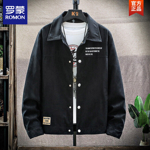 ROMON Men's Jackets Autumn Clothes Workwear Casual Men's Loose Tops Trendy Brand 2026 New Spring and Autumn Men's Clothing HC2806 Black M 90-115Jin Jin equals 0.5 kg