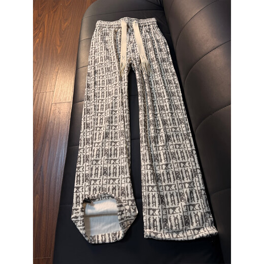 Katuchi American tie-dyed plaid casual pants for men in spring and autumn loose vertical straight wide legs high street lazy sports pants black XL