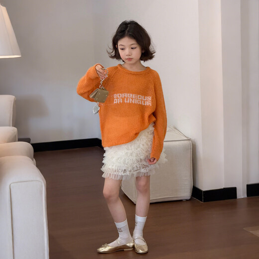 SEVEN BOBI No. 7 Children's Warehouse Girl Ballet Style Mesh Cake Skirt Spring and Summer New Layered Three-dimensional Puffy Skirt Trendy Off-White Ready in Stock 130 cm