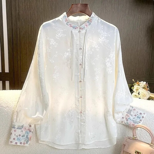 Hengyuanxiang New Chinese Style White Embroidered Antique Shirt Women 2026 Spring and Autumn New Zen Button Tang Suit Hanfu Top White-9001 3XL Recommended 135-150Jin Jin is equal to 0.5 kg