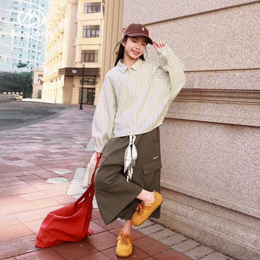 BANDOCIN Half-time casual girls summer shirt thin breathable 2026 medium and large children western style jacket beige strip 140