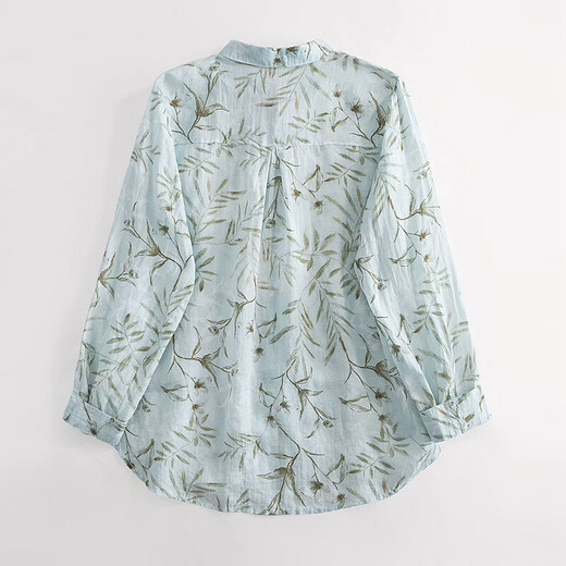 Cypress Lapel Printed Shirt Women's 2026 Spring New Ramie Retro Loose Mid-Length Elegant Shirt