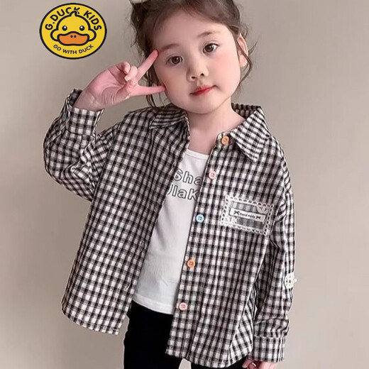 HAL.DUCK Girls' Shirt Jacket Thin Spring and Autumn 2026 New Children's Baby Cute Spring and Autumn Plaid Children's Autumn Clothes Black 90