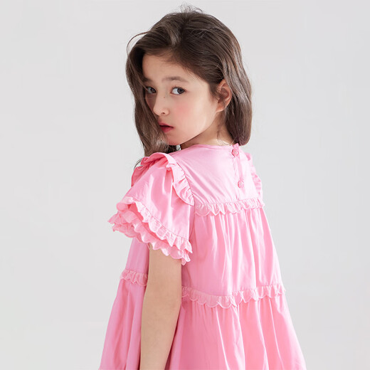Mucmukn Summer Rose Tencel Cool Cotton Girls Summer Solid Color Dress Children's Sweet Cake Dress Long Dress