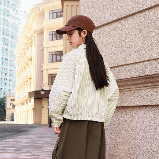 BANDOCIN Half-time casual girls summer shirt thin breathable 2026 medium and large children western style jacket beige strip 140