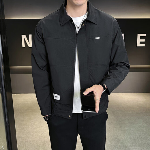 Hengyuanxiang men's lapel jacket spring and autumn 2026 new trendy workwear executive jacket youth high-end zipper top khaki green M