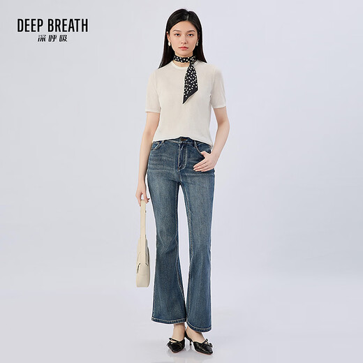 Take a deep breath DEEP BREATH women's round neck solid color simple casual button two-piece set short-sleeved sweater A302243 black S (2)
