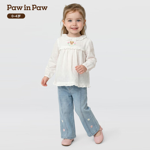 PawinPaw cartoon bear children's clothing 26 spring new baby girl round neck shirt loose Ivory ivory/39 110