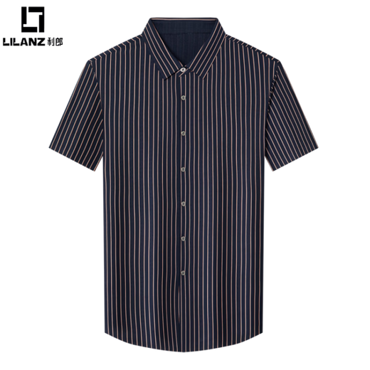LILANZ vertical striped short-sleeved shirt men's summer thin fashion trend handsome shirt loose fashion casual top Shangqing XL 115