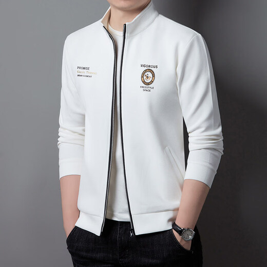 K-Boxing Men's Cardigan Sweatshirt Men's Stand Collar Business Sports Casual Jacket Autumn and Winter Thickened Outdoor Simple Embroidered Men's Top M/48 Recommended (90-115) Jin Jin is equal to 0.5 kg M QL-755204-Gray Velvet