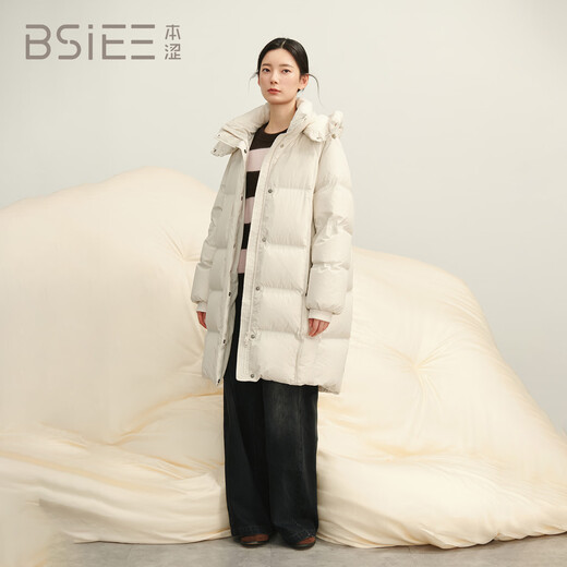 BSIEEBSiEE 2025 winter new thickened and warm mid-length hooded 90-fleece down jacket, apricot S