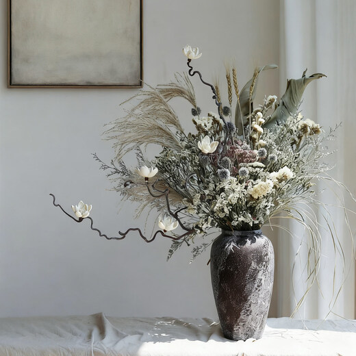 Wabi-sabi style natural dried flower large bouquet flower arrangement ceramic tabletop vase home hotel B&B soft decoration decorations. Consult customer service to receive a half-price discount. Do not shoot this option.