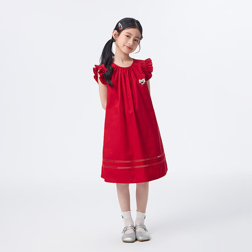 Xiaoyinman children's clothing girls' small flying sleeve dress pure cotton breathable 26 summer middle and large children's round neck casual skirt