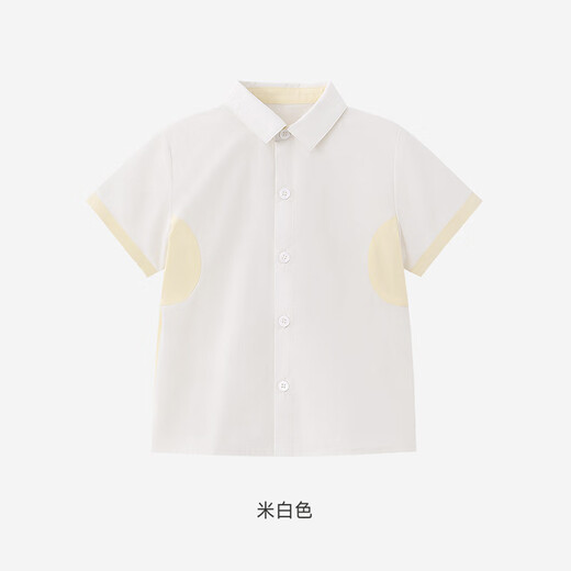 YEEHOO Haute Couture Series Children's Clothes Boys' Summer Cotton Short-Sleeved Shirts Girls' Versatile Casual Shirts Off-White 80 cm