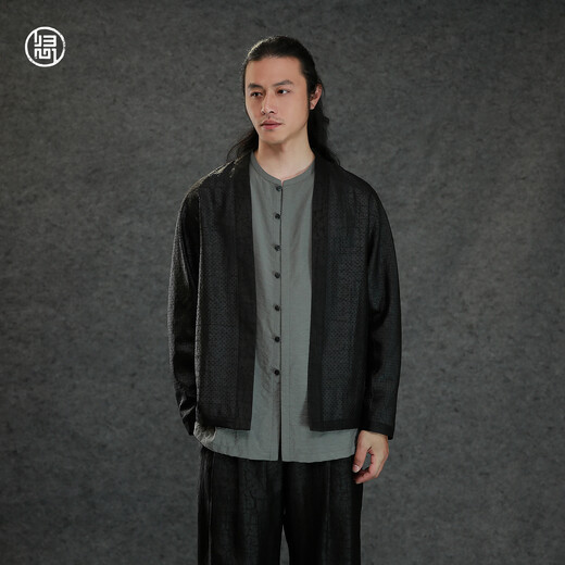 Guixin 2026 New Spring Men's New Chinese Style Xiangyunsha Tortoise Crack Perforated Jacket 100% Mulberry Silk Black S 165
