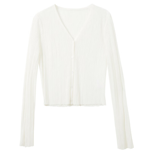 Sancai Song Yi's same style cream sweater 2026 summer new texture long-sleeved cardigan light and short M