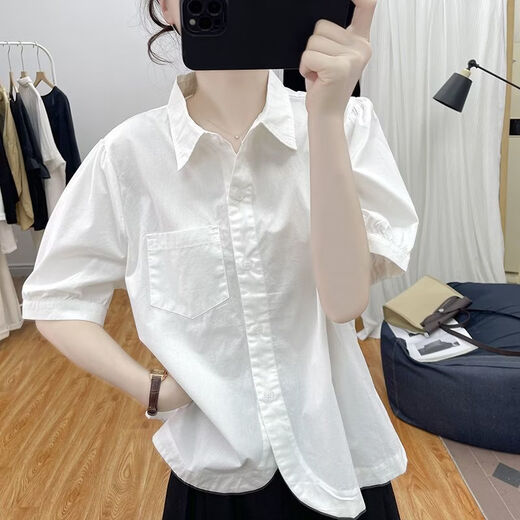 Lingyue Lantern Sleeve Pure Cotton Short-Sleeved Shirt Women's Summer 2026 New Lapel Design Irregular Age-Reducing Top Women's Khaki XL Recommended 115-130 Jin Jin equals 0.5 kg