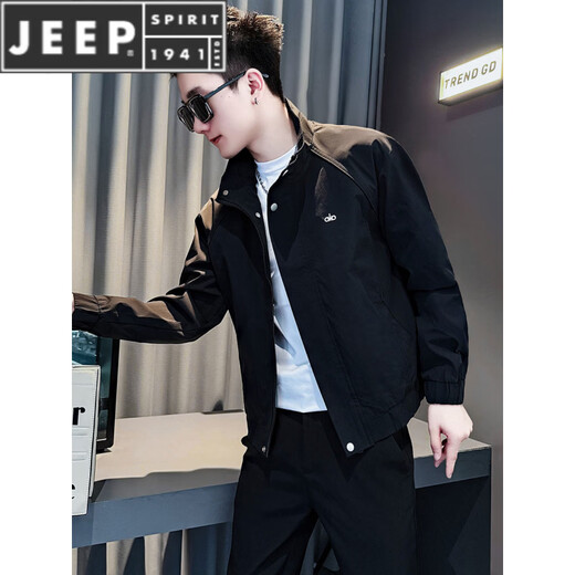 JEEP SPIRIT handsome embroidered stand collar jacket men's spring and autumn simple casual men's tops 2026 new trendy versatile jacket SF G102 jacket black M