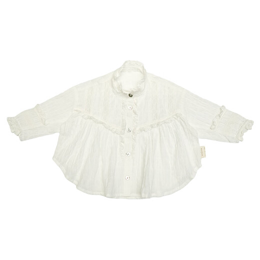 LELE JOVE Nordic style children's shirt 2026 spring new baby girl lace sweet round neck shirt thin white shirt pearl white 80 cm