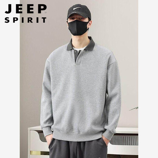 JEEP SPIRIT spring fat guy extra large size polo shirt collar design sweatshirt men's trendy V-neck high-end fattened casual men's shirt apricot 6XL recommended 225-255Jin Jin equals about 0.5 kg