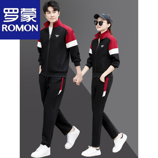 ROMON Sports Suit Men's Spring and Autumn 2026 New Fashion Couple Sportswear Men's and Women's Casual Running Wear Women's Thick T Black Jacket + Pants M Women's 85-98Jin Jin equals 0.5 kg