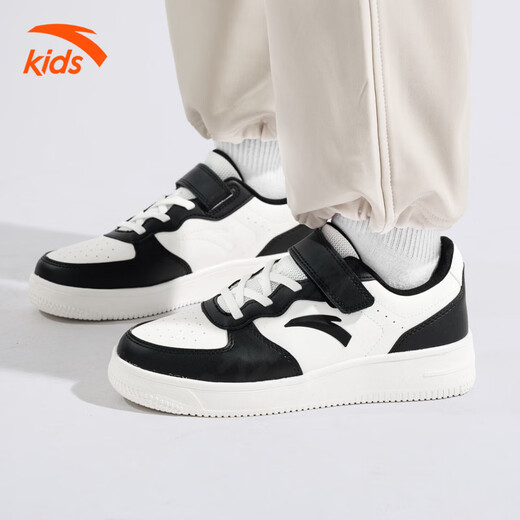 ANTA small white shoes, children's sneakers, boys and girls, middle-aged and adolescents, spring and autumn new student lightweight breathable sports shoes, white and black, panda color, size 33 (foot length 205mm)