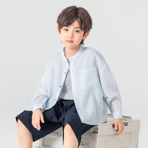 Duojia Boys Casual Shirt Summer Small Stand Collar Children's Lightweight Breathable Jacket Simple High-end Versatile Children's Clothing Top