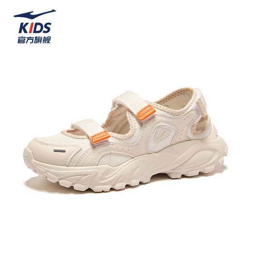 Hongxing Erke children's sandals, girls' shoes, summer 26 new breathable toe-cap sandals, soft soles, medium and large children's frame shoes | Manwu unbleached original color/custard gray 001 33