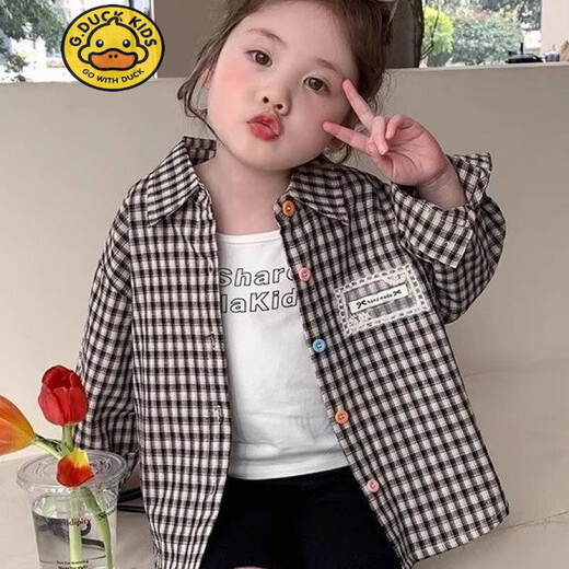 HAL.DUCK Girls' Shirt Jacket Thin Spring and Autumn 2026 New Children's Baby Cute Spring and Autumn Plaid Children's Autumn Clothes Black 90