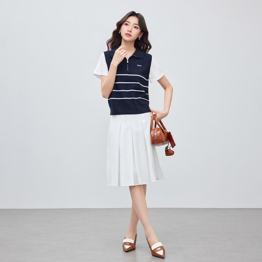 IEF/Aiyifu 2026 Spring and Summer New Korean Style Intellectual Commuting Temperament Design Striped Slim Woolen Top Blue and White Strips One Size