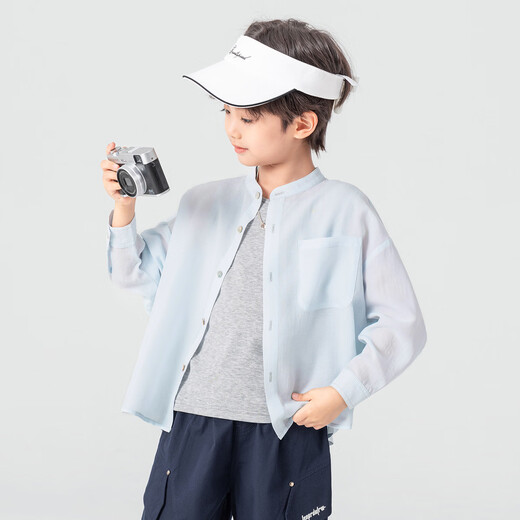 Duojia Boys Casual Shirt Summer Small Stand Collar Children's Lightweight Breathable Jacket Simple High-end Versatile Children's Clothing Top