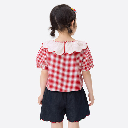 Xiaoyinman children's clothing girls cartoon wave collar shirt breathable 26 years old children's loose casual short-sleeved top