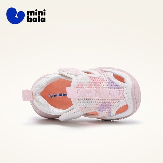 Minibala (minibala) children's shoes, baby toddler shoes, summer new children's anti-collision soft bottom toe box shoes, infant and toddler cushioning walking shoes, pink size 19, suitable for feet 10.7-11.5cm long