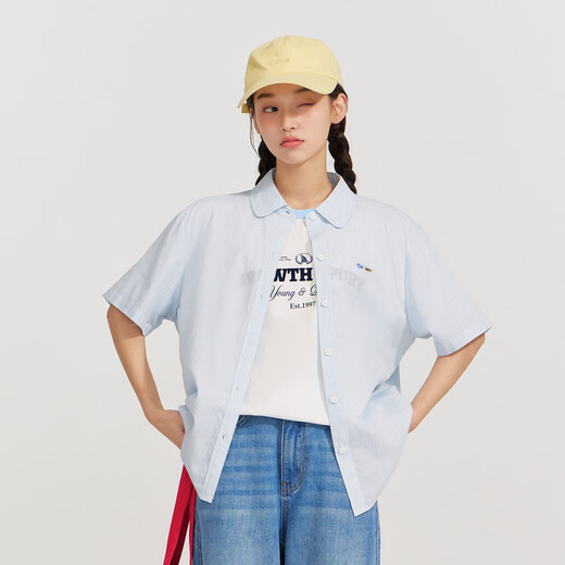 Disha Children's Clothing Youth Shirts 2026 Spring and Autumn Big Children Girls Children's Fashionable Versatile Striped Short-Sleeved Shirts