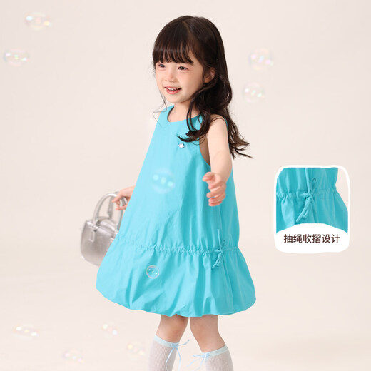 LUSON童装 女宝宝连衣裙夏季2026新款女童裙子无袖舒适可爱花苞裙子 蓝色 100