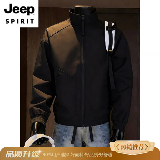 JEEP SPIRIT Black Deconstructed Stand Collar Flight Jacket Men's 2026 Spring and Autumn Short Work Jacket Outdoor Sports Three-Proof Jacket Black Upgraded S 95-110Jin Jin is equal to 0.5 kg
