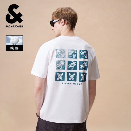 JACK&JONES pure cotton T-shirt men's summer new nine-square grid ocean pattern casual and comfortable short-sleeved 226201108