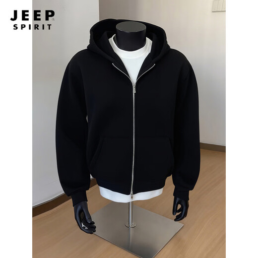 JEEP SPIRIT Black Heavy Cardigan Thick Cotton T Men's 2026 Spring and Autumn New Double-Headed Zipper Jacket American Hoodie White Gray XL 135-150Jin Jin is equal to 0.5 kg