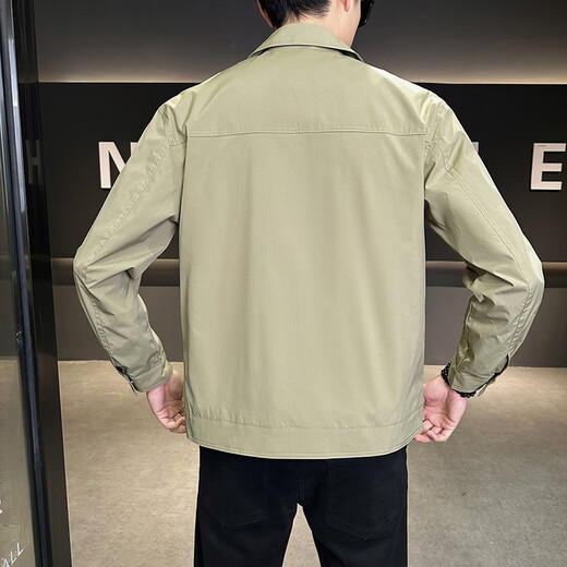 Hengyuanxiang men's lapel jacket spring and autumn 2026 new trendy workwear executive jacket youth high-end zipper top khaki green M