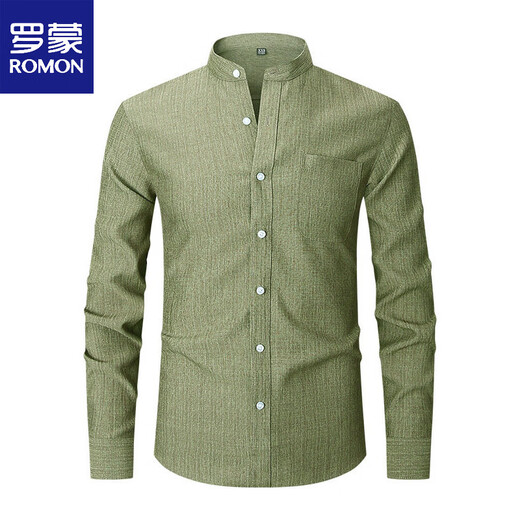 ROMON 2026 Spring New Chinese Style Stand Collar Long Sleeve Shirt Men's Business Casual Washable No-Iron Thin Ice Silk Shirt Apricot XXS L-170/88A European Size
