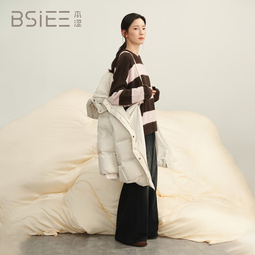 BSIEEBSiEE 2025 winter new thickened and warm mid-length hooded 90-fleece down jacket, apricot S