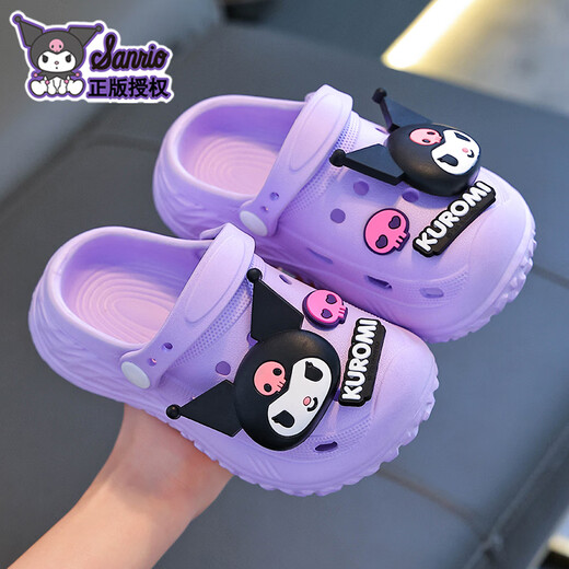 Benbenzhu Children's Sandals Girls Summer Cartoon Cute Non-Slip Indoor Bath Soft Soled Slippers Parent-child Baby Croc Shoes Purple Kuromi (Upgraded Eco-Friendly Material) Size 12 32/33 (Shoe Inner Length 20CM Suitable for Foot Length 19CM)