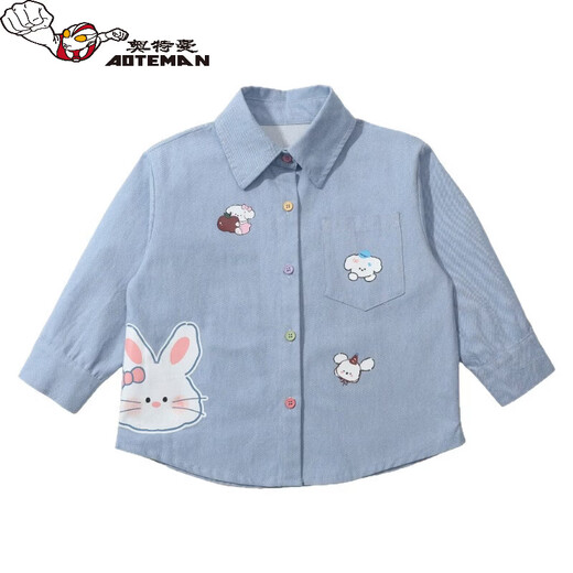 Ultraman girls denim shirt spring and autumn 2026 new style baby girl casual jacket children's spring long-sleeved shirt blue 100 cm
