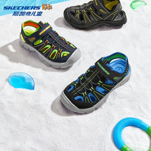 Zapatos para niños Skechers sandalias de punta para niño de verano zapatos de pescador antideslizantes zapatos de playa para niños 406520L negro/azul/limón/BBLM 36