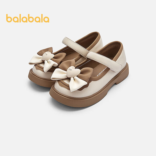 BALABALA children's shoes, children's casual shoes, girls' spring and autumn fashion contrasting color bow princess shoes, British style leather shoes, off-white 10301 30 (foot length 18.3-18.7/inner length 19.7)