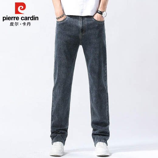 Pierre Cardin jeans men's spring and summer loose distressed straight pants men's cotton stretch casual long pants men's white blue 32