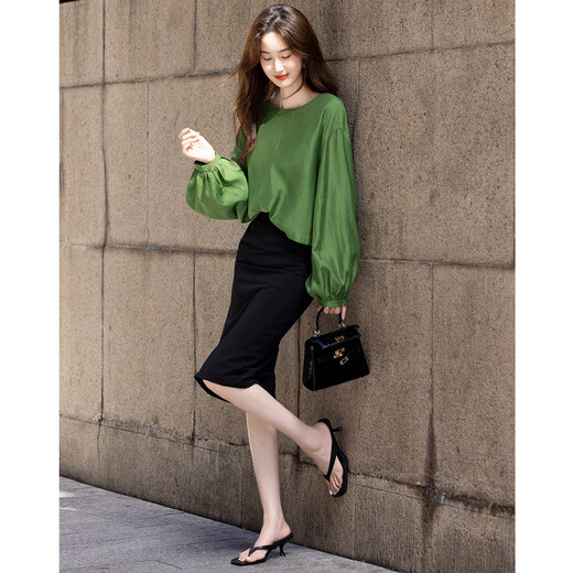 Demana Shuoxypa summer acetate linen lyocell blended shirt lantern sleeve straight loose shirt women's top